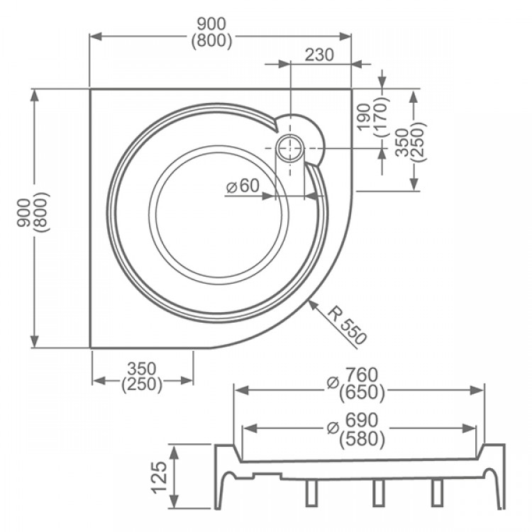 Dušas paliktnis pusapaļš Roltechnik DREAM-P 800x800