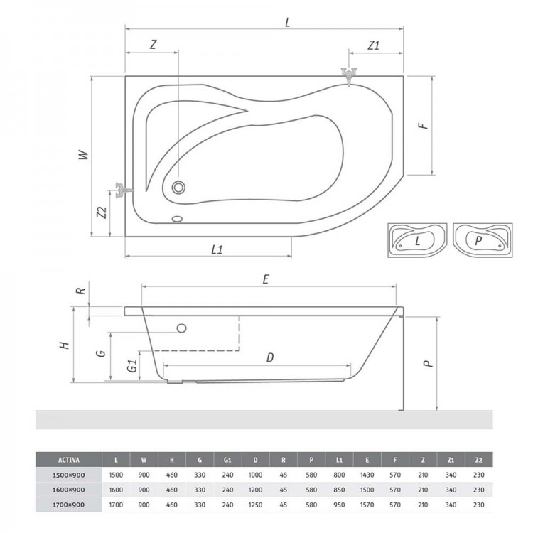 Stūra vanna Roltechnik ACTIVA 150x90 cm