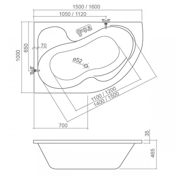 Stūra vanna Roth Roltechnik TULLIP 150x100 cm L/R