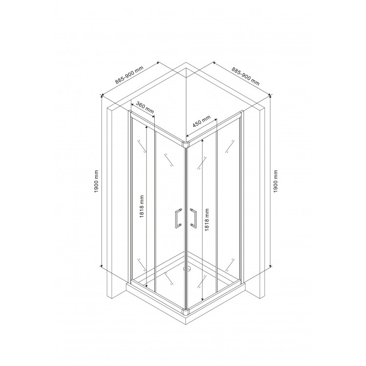 Dušas stūris kvadrātveida Rubineta RUB-106 90x90cm, 693005