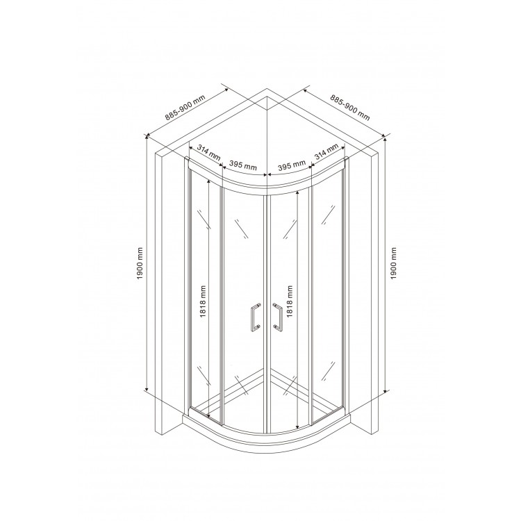Dušas stūris pusapaļš Rubineta RUB-203 90x90cm, 693002