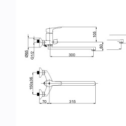 Vannas un dušas maisītājs Rubineta, Uno-11C