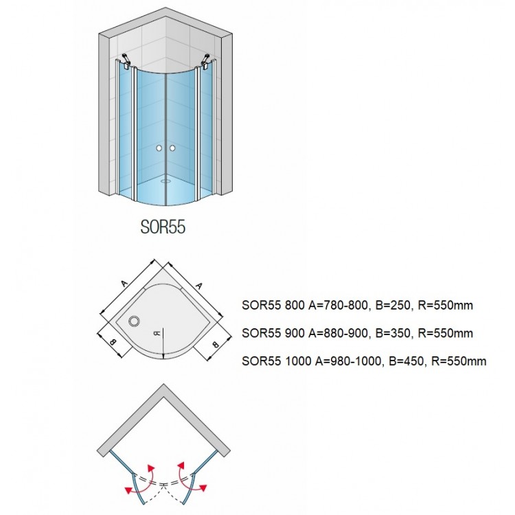 Dušas stūris pusapaļš SanSwiss SOLINO SOR55 100x100cm