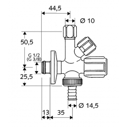 Stūra ventīlis SCHELL 1/2 x 3/4-3/8, hromēts 035510699