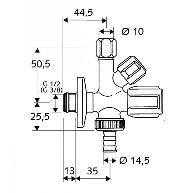 Stūra ventīlis SCHELL 1/2 x 3/4-3/8, hromēts 035510699
