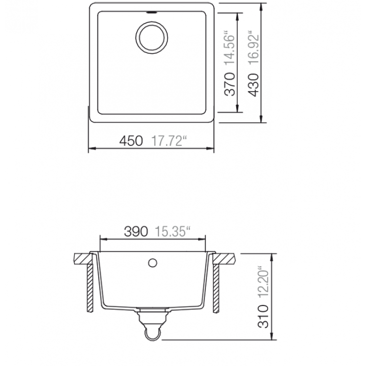 Virtuves izlietne Schock QUADRO N-100S, 45x43cm Alpina