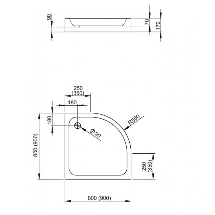 Dušas paliktnis pusapaļš Radaway Siros A Compact 80x80 ,balts