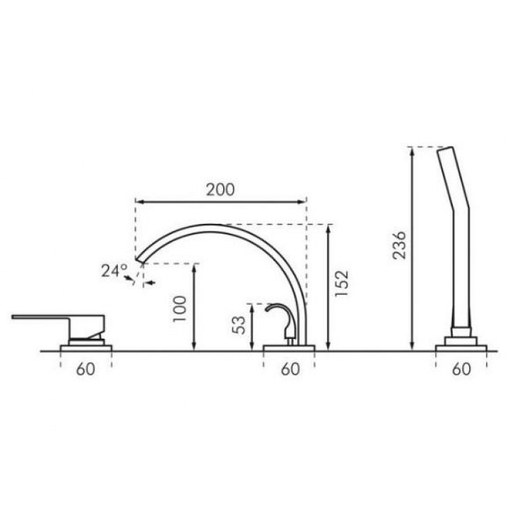 Vannas maisītājs uz vannas malas Blue Warter Toronto 3-daļīgs TOR-BWW.080C