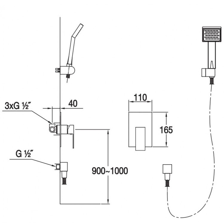 Dušas sistēma iebūvējamā Blue Water Toronto, TOR-ZKP.300C