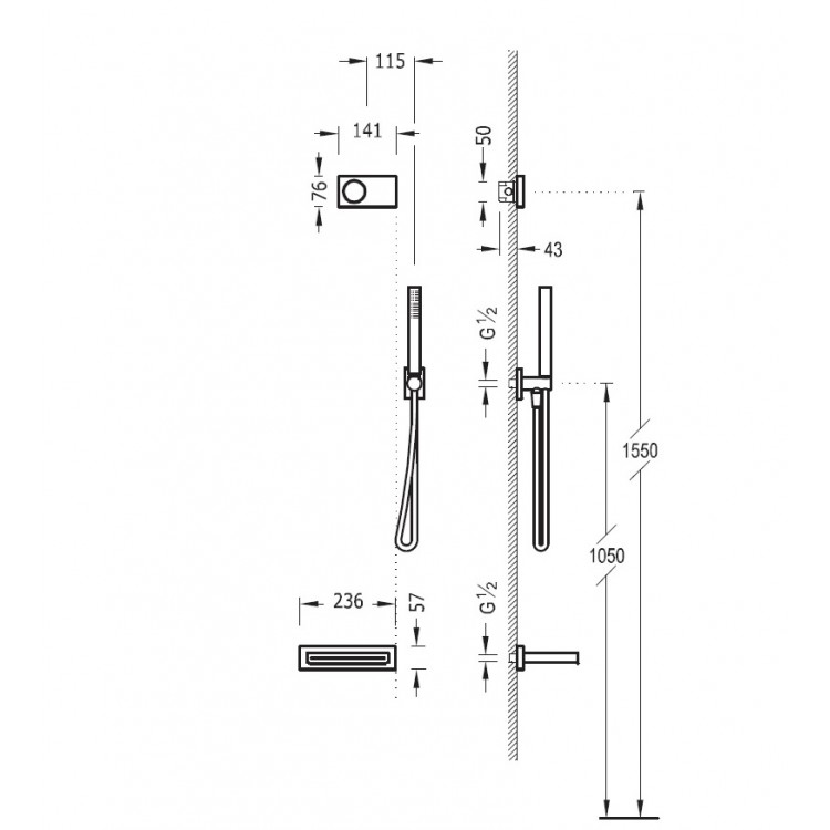 Elektroniskā termostata vannas un dušas sistēma TRES Bath Space, 09288556NM