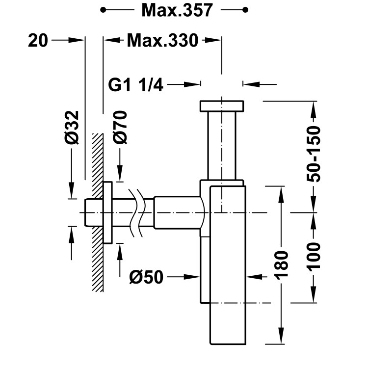 Izlietnes sifons teleskopisks TRES 1 1/4x32, 16110342BM