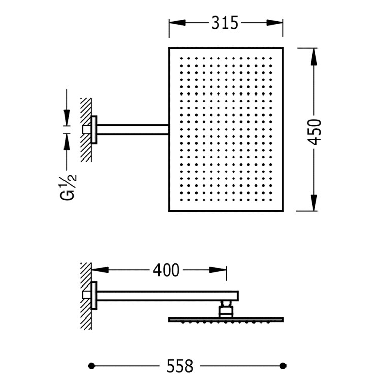 Dušas galva TRES Antilime ar turētāju 32x45 cm, hroms 29953203