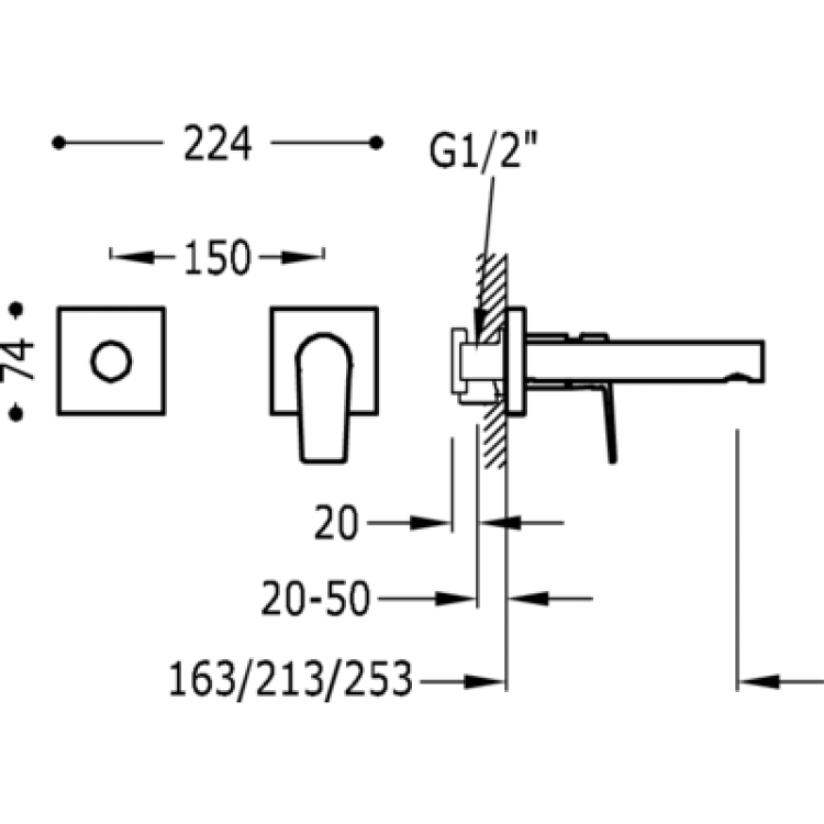 Izlietnes maisītājs no sienas PROJECT-TRES, 21120282KM