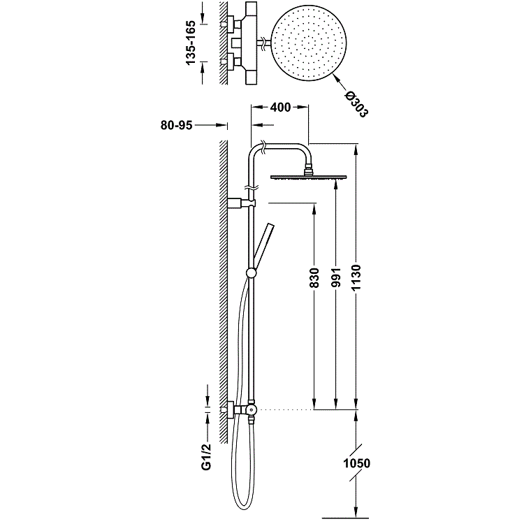 Termostata dušas sistēma STUDY TRES 26238701BM