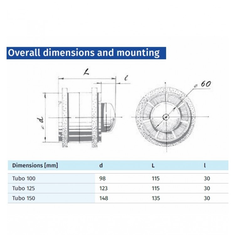Kanāla ventilators Blauberg TUBO150T ar taimeri
