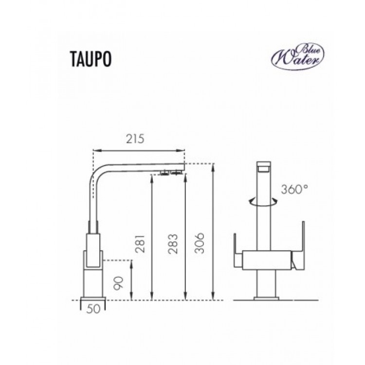 Virtuves izlietnes maisītājs dzeramajam ūdenim BLUE WATER TAUPO, nerūsējošais tērauds