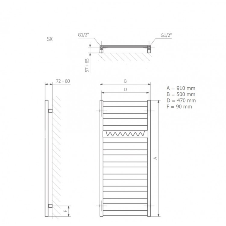 Elektriskais dvieļu žāvētājs Terma VIVO+KTX4 910x500mm, melns