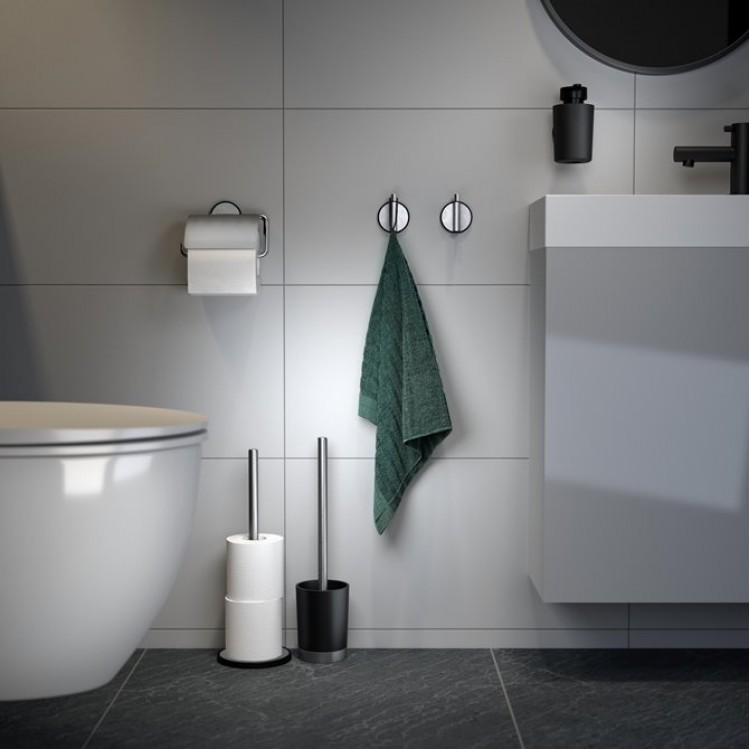 Tualetes papīra turētājs Tiger TUNE ar pārsegu, Berzts nerūsējošais tērauds/melns