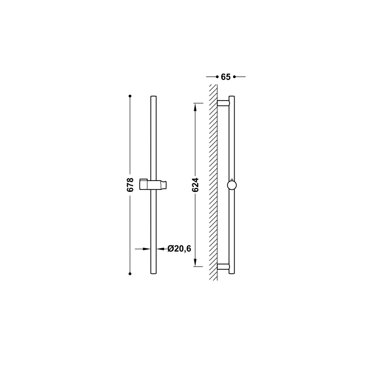 Dušas stienis TRES 624mm, 03463702