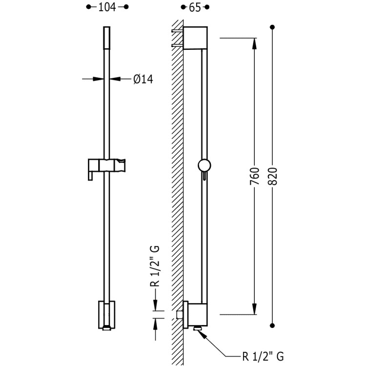 Dušas stienis TRES 760mm, 03493199BM