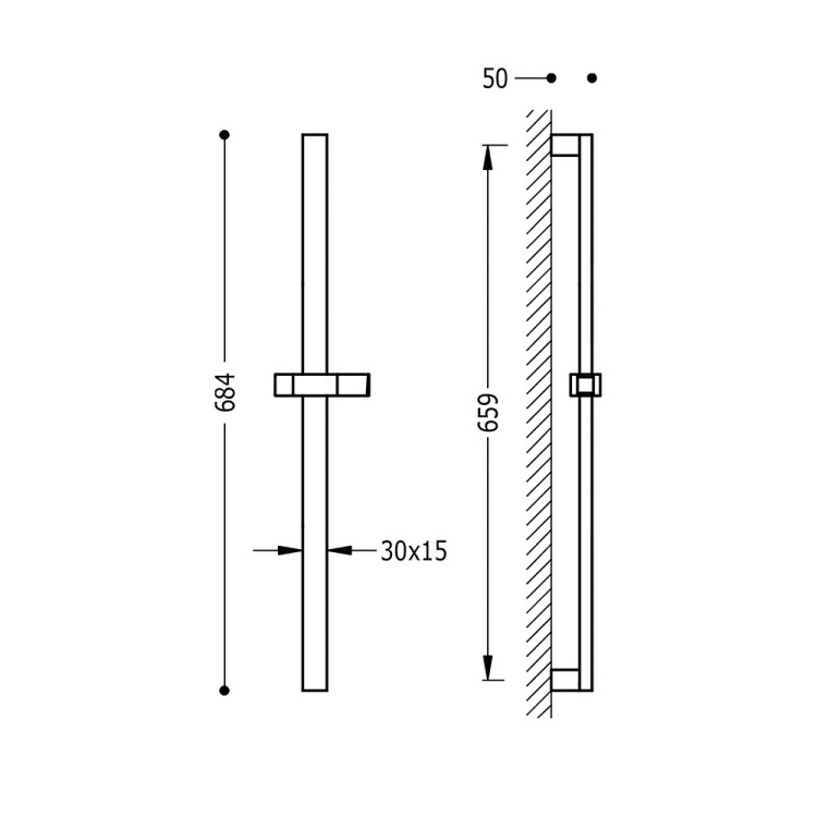 Dušas stienis TRES 659mm, 134516