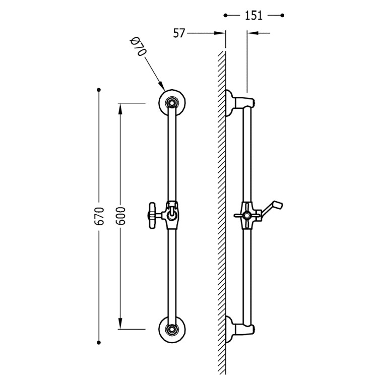 Dušas stienis TRES 600mm, 24273201AC