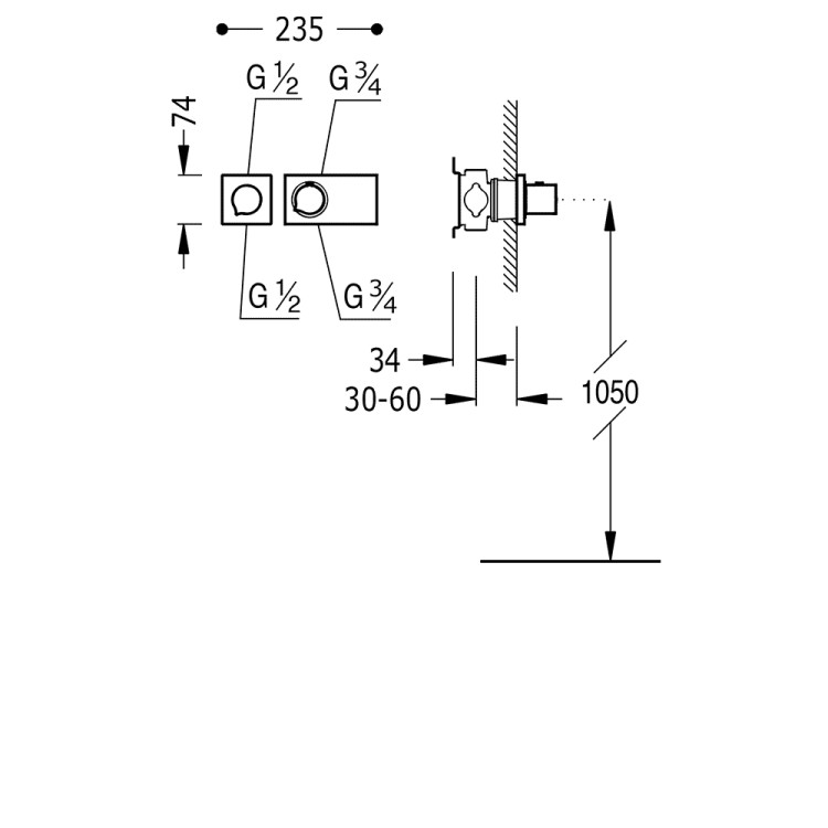 TRES Block System Iebūvējamais jaucējkrāns (1-ceļa), 20735199OM