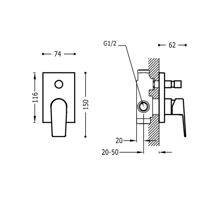 Vannas un dušas iebūvējamais maisītājs PROJECT-TRES, 21118001