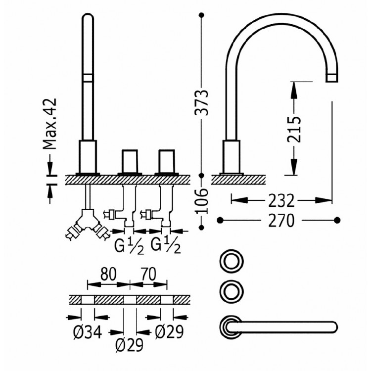 Izlietnes maisītājs 3 daļīgs PROJECT-TRES, 06110501NM