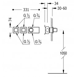 TRES Block System Iebūvējamais jaucējkrāns (4-ceļu), 2072549