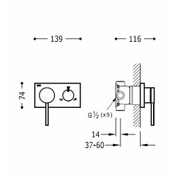 Dušas iebūvējamais maisītājs TRES 3V 3-ceļu, 210.273.99