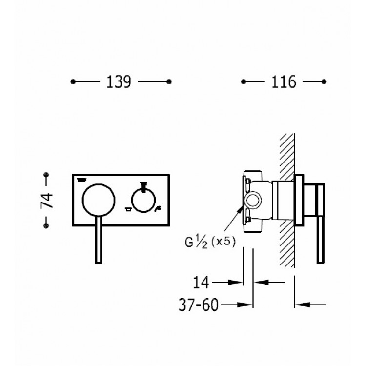 Dušas iebūvējamais maisītājs TRES 3V 3-ceļu, 21027399OR
