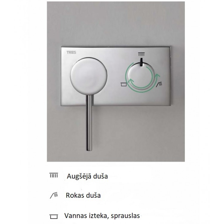 Dušas iebūvējamais maisītājs TRES 3V 3-ceļu, 21027399OR
