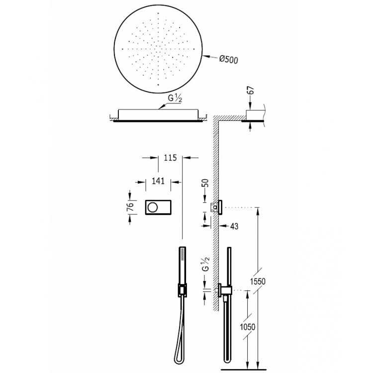 Termostata dušas sistēma TRES Shower Technology, 09288557NM