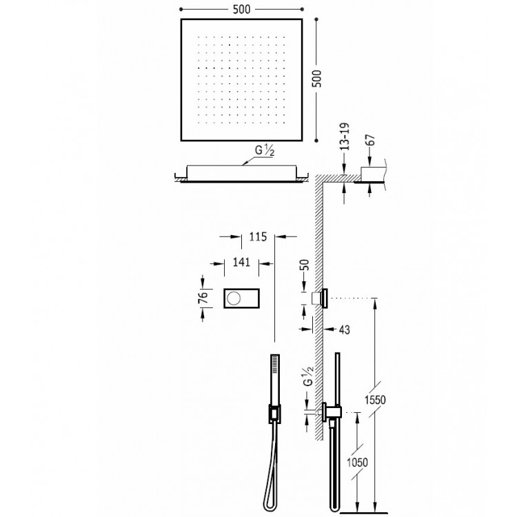 Termostata dušas sistēma TRES Shower Technology, 09288561NM