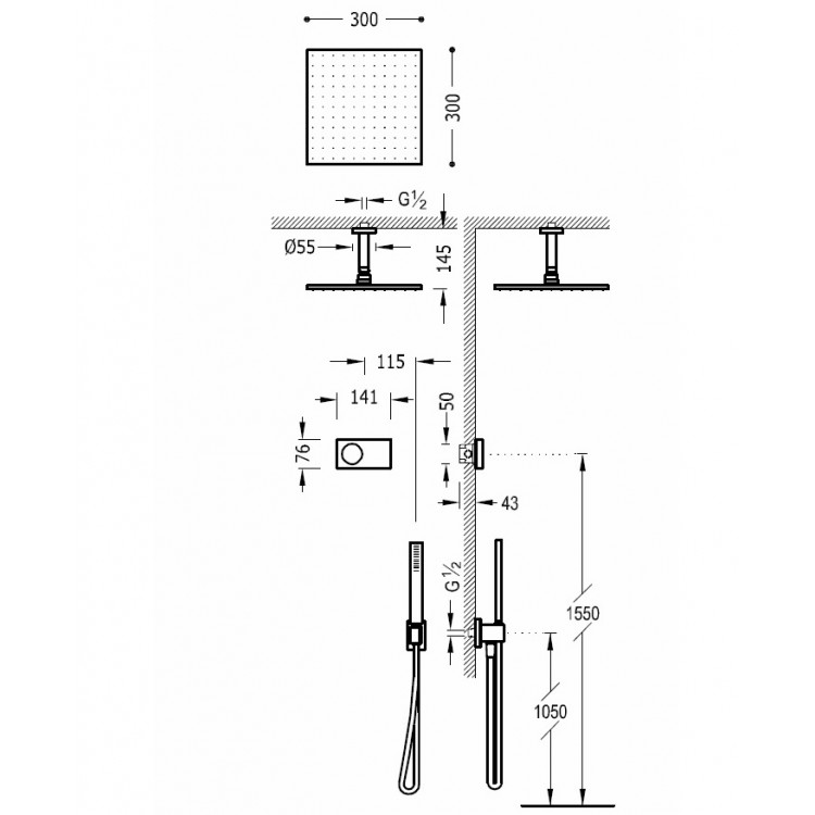 Termostata dušas sistēma TRES Shower Technology, 09288564NM