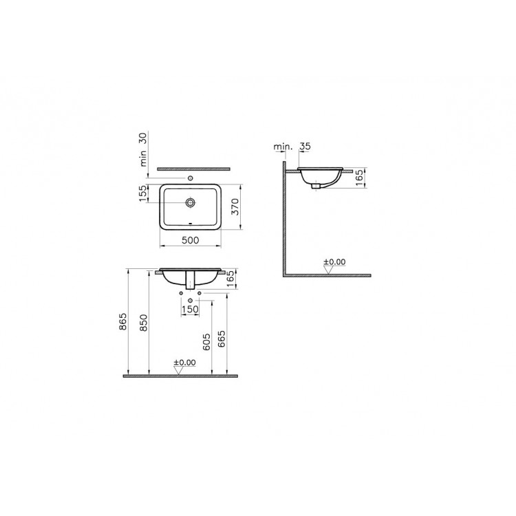 Vannas istabas iebūvējamā izlietne VITRA S20 50x37cm, 5474-003-0642