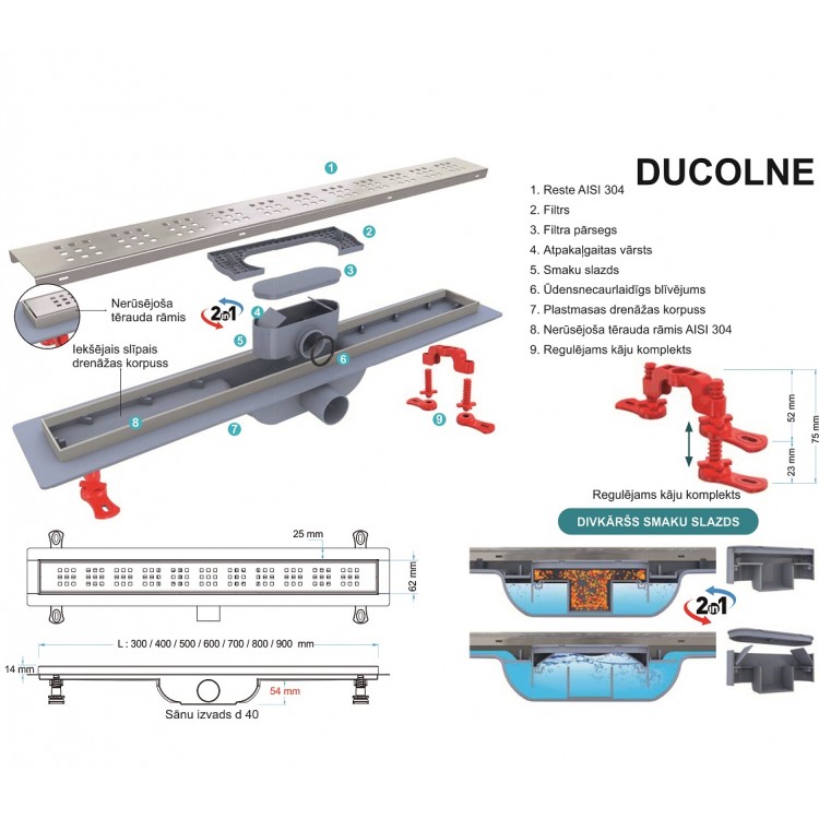 Dušas kanāls Valtemo Ducoline ARTY 400mm, VLD-598310B51B