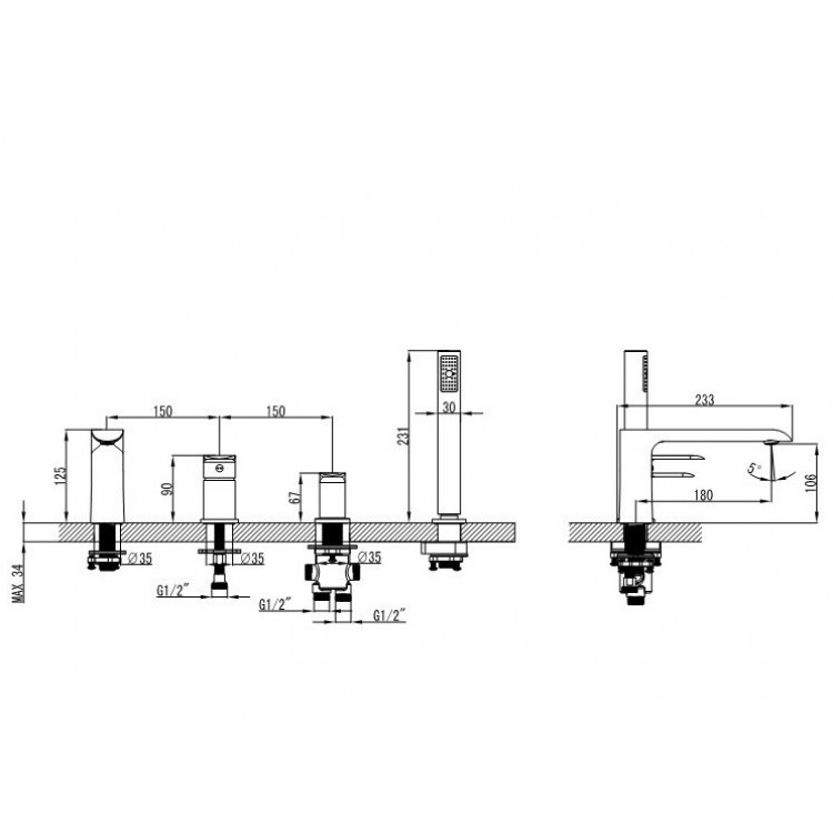 Vannas maisītājs uz vannas malas Vento RAVENA 4-daļīgs, 352322
