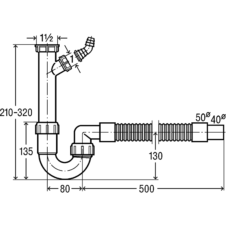 Virtuves izlietnes sifons Viega 1 1/2x50/40, 101633