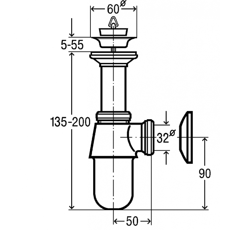 Izlietnes sifons glāze ar izplūdi VIEGA 1 1/4x32 102555
