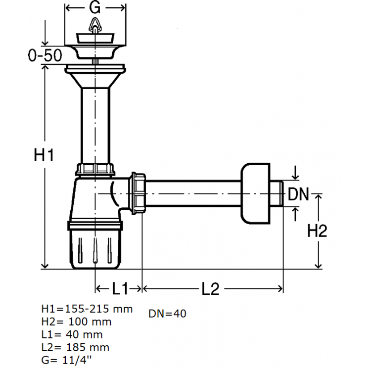Izlietnes sifons glāze ar izplūdi VIEGA 1 1/4x40 309312