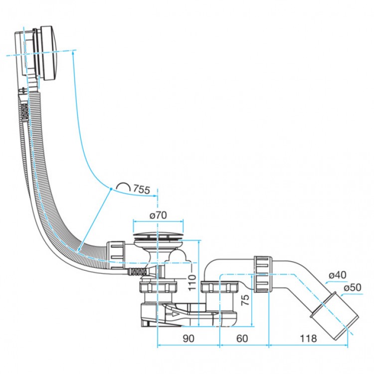 Vannas sifons ar garo trosi VIEGA (595678)