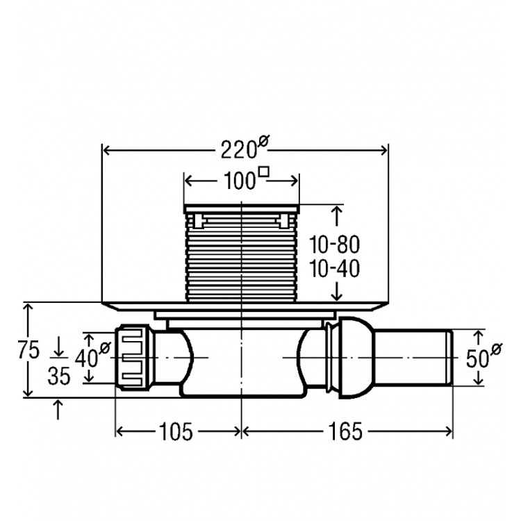 Traps ar sauso aizvaru VIEGA, 100x100 DN50, 583217