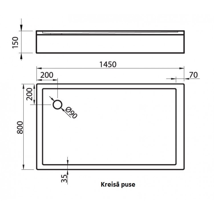 Dušas paliktnis taisnstūra Vispool QQ-145 1450x800mm