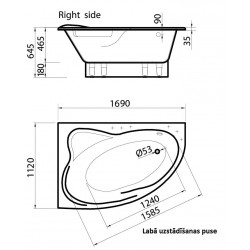 Stūra vanna Vispool ORTE 1690x1120mm, L/K