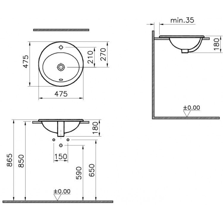 Vannas istabas iebūvējamā izlietne VITRA S20 48x48cm, 5467-003-0001