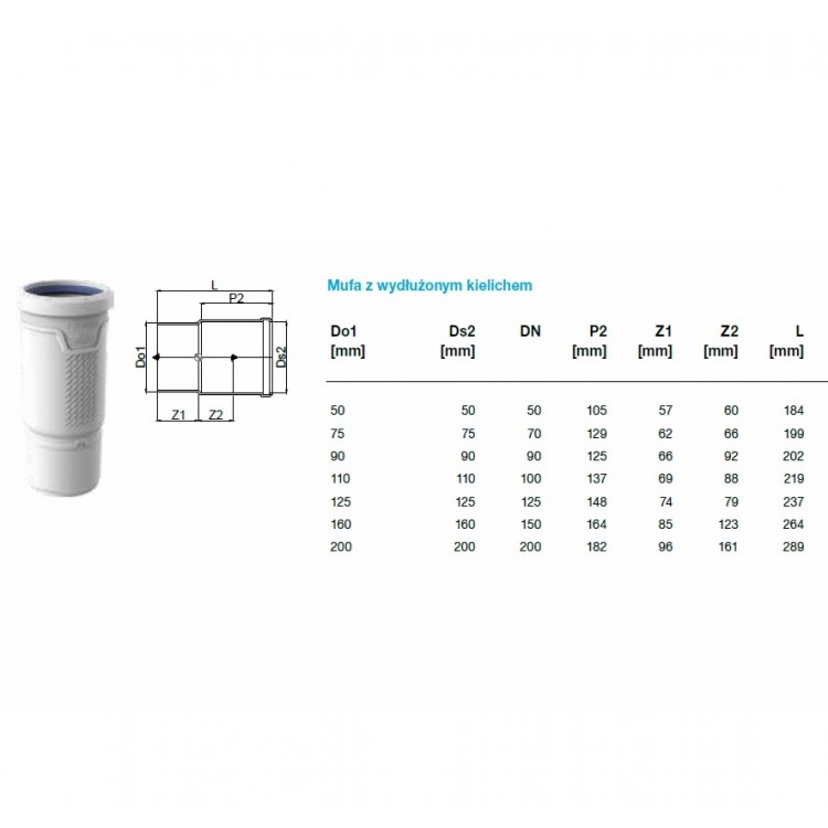 Kanalizācijas kompensācijas uzmava AS+ Dn50