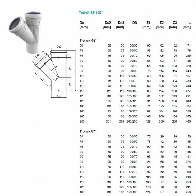 Kanalizācijas atzars AS+ Dn110/50 87°