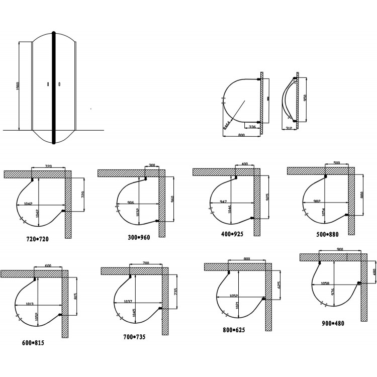 Dušas stūris pusapaļš Duschy Free 950x800 mm, 5201-95